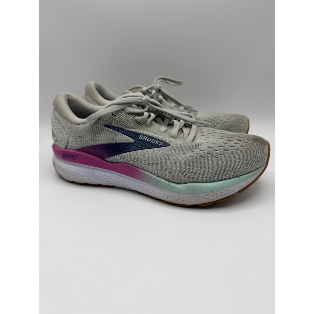 Brooks Ghost 14 Womens Running Shoes Grey Purple Teal 1204071B175 Size 7